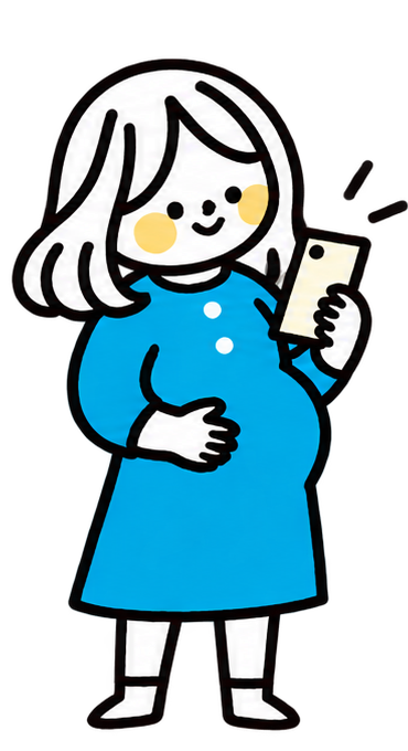 スマートフォンで相談する妊婦さんの手描きイラスト