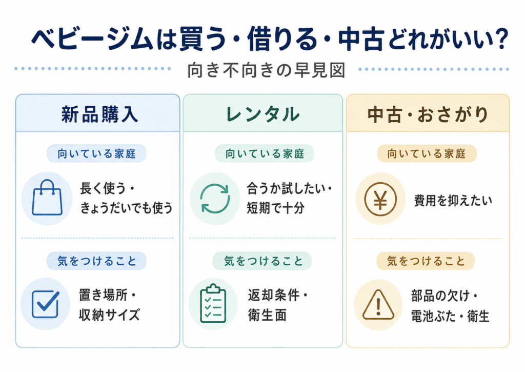 ベビージムを買う・借りる・中古で選ぶときの向き不向き早見図