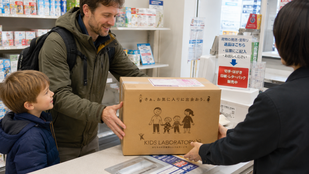 Kids Laboratory Short-Term Toy Rental Return at a Convenience Store in Japan