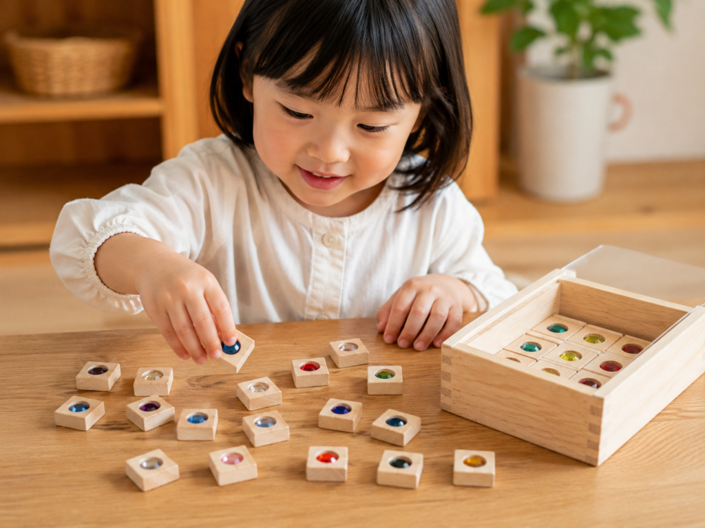 9.4〜5歳の子どもがジュエルメモリーのカードをめくって遊んでいる様子